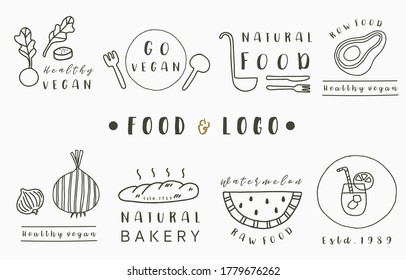 food logo collection with beatroot,bread,avocado,watermelon.Vector illustration for icon,logo,sticker,printable and tattoo
