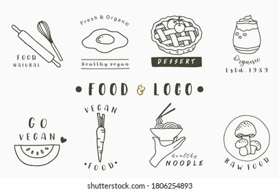 food logo collection with cake,drink,donut,ice cream.Vector illustration for icon,logo,sticker,printable and tattoo