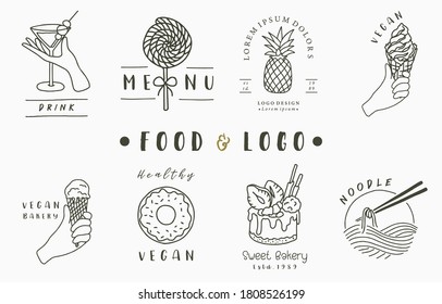 food logo collection with cake,drink,donut,ice cream.Vector illustration for icon,logo,sticker,printable and tattoo