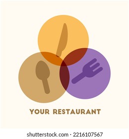 concepto de logotipo alimentario con cuchara de horquilla y cuchillo como cubiertos y fondo alimentario