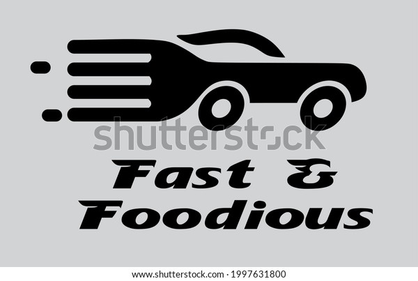 Food logo created\
with car racing concept