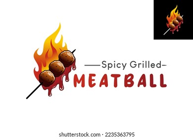 Diseño del logo de comida, Bakso Bakar o el logo de Sate Bakar con fuego y salsa