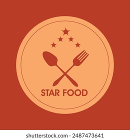 
food logo design depicting a spoon and fork with a 5 star ornament