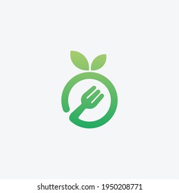 Diseño del logotipo de la comida. Fruta, Fork, Restaurante y Jugo, concepto del logotipo de la comida para la salud.