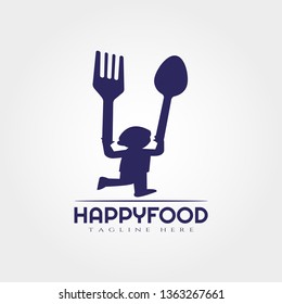 Food logo design with human and cutlery combination, food icons, illustration elements