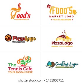 Food logo design with icon pizza cookies cupcake and chicken suitable for restaurant  tennis cafe culinary gourmet market