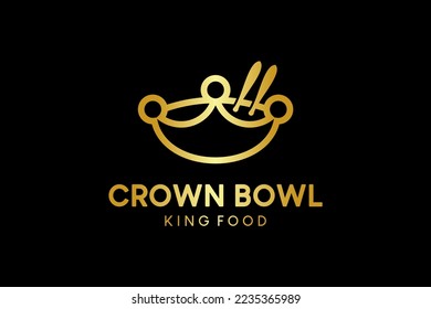 Food logo design, food king, luxury style bowl king logo vector illustration