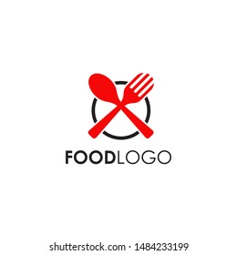 Food logo design with spoon and fork icon with isolated background template
