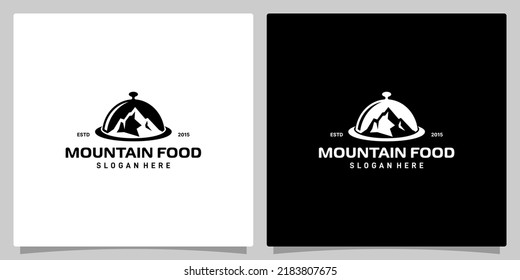 Food logo design template. Logo dish food with mountain vector design. Premium vector