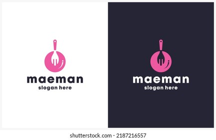 food logo design template with spoon and plate concept food logo with letter m initial