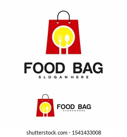  Food Logo design vector template. Hands Holding BagLogotype concept negative space icon