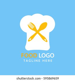 Food logo, fork and spoon in chef hat