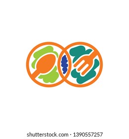 Food logo. Fork and Spoon inside circle, logo template