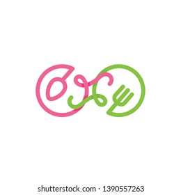 Food logo. Fork and Spoon inside circle, logo style