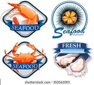 Food logo with fresh seafood illustration