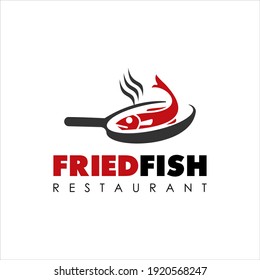 Food Logo Fried Fish Frypan Vector, for Restaurant or Street Food Graphic Design Template