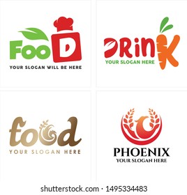 Food logo with hat chef leaf carrot and phoenix illustration vector suitable for restaurant healthy food organic children