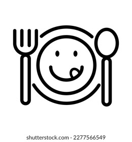 food logo icon concept. happy dish with spoon knife fork cartoon isolated on white background. vector illustration