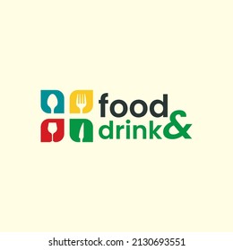 Food logo icon vector template. Food logo with a simple but elegant symbol of a wine glass, fork, spoon and knife.