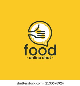 Symbol für das Lebensmittellogo, Vektorvorlage. Logo für Essen mit dem Symbol einer Chatblase mit Gabel und Ei auf der Seite. Ein einfaches und elegantes Logo für gutes Essen.