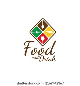 Food logo icon vector template. Simple food and drink logo with a few icons like cutlery knife and wine.