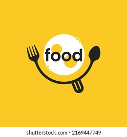 Food logo icon vector template. Simple food logo design with a fork, spoon and spatula symbol that forms a smile.