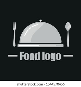 Food logo. Kitchen accessories: spoon, fork and plate.