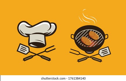 Lebensmittellogo oder -etikett. BBQ, Grill, Vektorgrafik