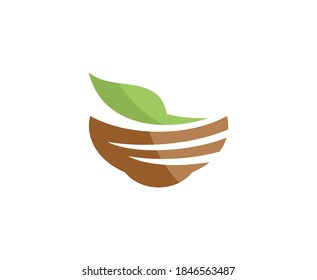 Food Logo Leaf Bowl Vector Icon 