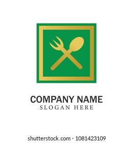 Food logo like icon. Fork and Spoon inside circles. Catering concept. Flat line vector illustration.