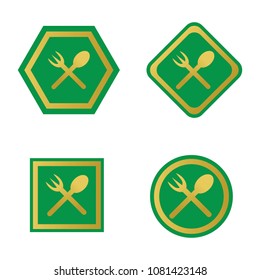Food logo like icon. Fork and Spoon inside circles. Catering concept. Flat line vector illustration.