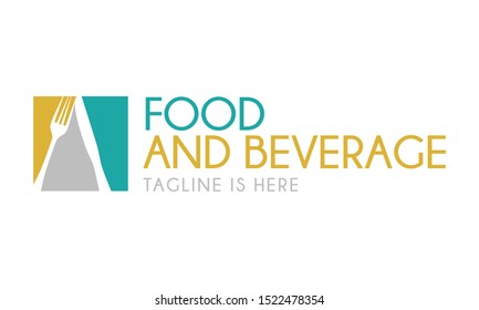 Food logo like icon. Fork and Spoon inside ratangel. Catering concept. Flat line vector illustration.