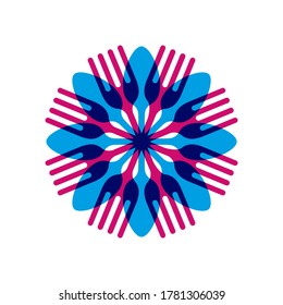 Food logo like icon. Fork and Spoon inside circles. Catering concept. Flat line vector illustration.