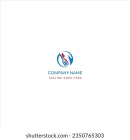 Food logo like icon. Fork and Spoon inside circles. Catering concept. Flat line vector illustration.