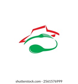 Food logo like icon. Fork and Spoon inside circles. Catering concept. Flat line vector illustration.