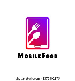 Food logo, online food with mobile concept -vector