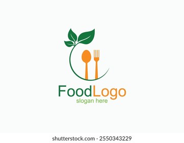 Food logo ,organic food logo, green food logo, spoon and fork logo design vector template