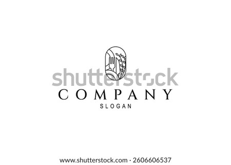 food logo in oval frame with line art design style