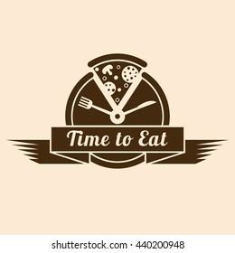 Food logo with pizza. Good for restaurant, cafe, food delivery. 