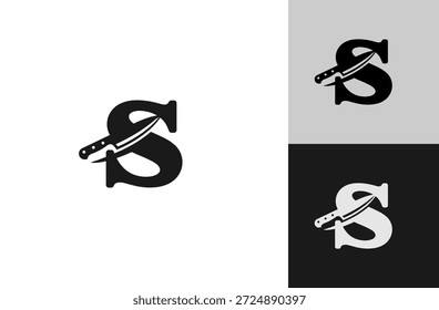 Logotipo de comida com S Mark Inspirado pela Chef's Knives for Food and Beverage Business. Isolado no fundo branco.