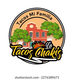 food logo, school canteen, tacos logo, french tacos, restaurant logo, food truck logo, cafeteria , fast food, tree vector, old school building