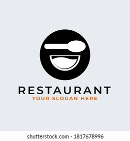 a food logo with a spoon and a bowl forming a laughing emoticon