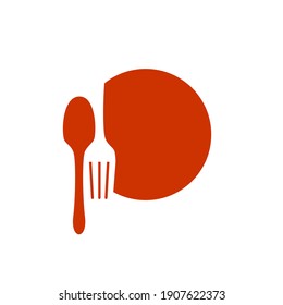 Food Logo Spoon Fork and Plate in Simple Symbol