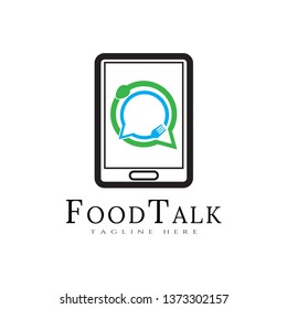 Food logo, food talk icon concept with phone combination -vector