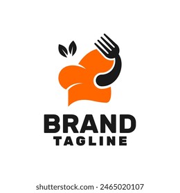 food logo template, a chef's hat as turban with a fork as motif and two leaves .