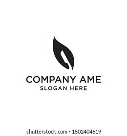 Food Logo Template. Vector Illustration. Knife icon with Leaf