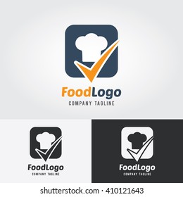 Food Logo Template. Vector Illustration. Fork and Spoon icon with check mark. Flat Design.