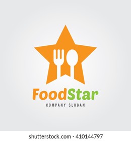 Food Logo Template. Vector Illustration. Fork and Spoon icon with star. 