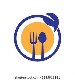 Icono del vector con logotipo de comida. Azul y naranja