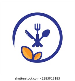 Icono del vector con logotipo de comida. Azul y naranja